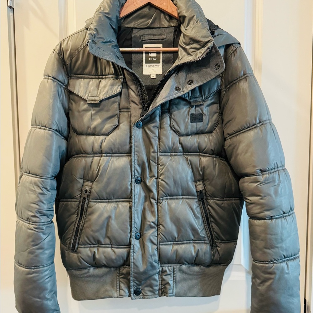 G-Star Men's Metallic Gray Puffer Jacket